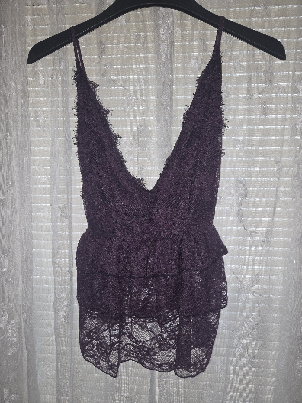 Plunging V-Neck Lace Tiered Tank Top - Purple